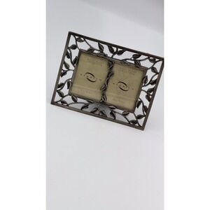 Kenrich Metal Works Double Photo Frame 2.5x3.5 Vine Leaf Filigree Pewter Finish